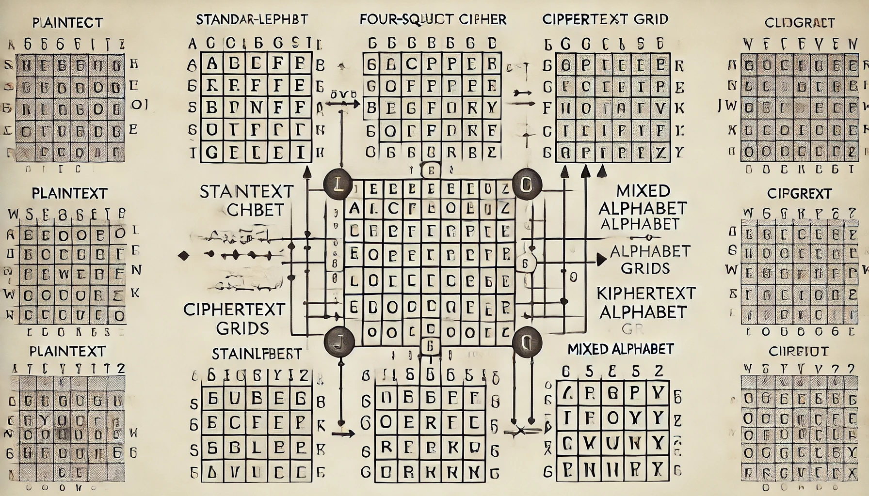 Diagramm der Four-Square-Chiffre-Verschlüsselung